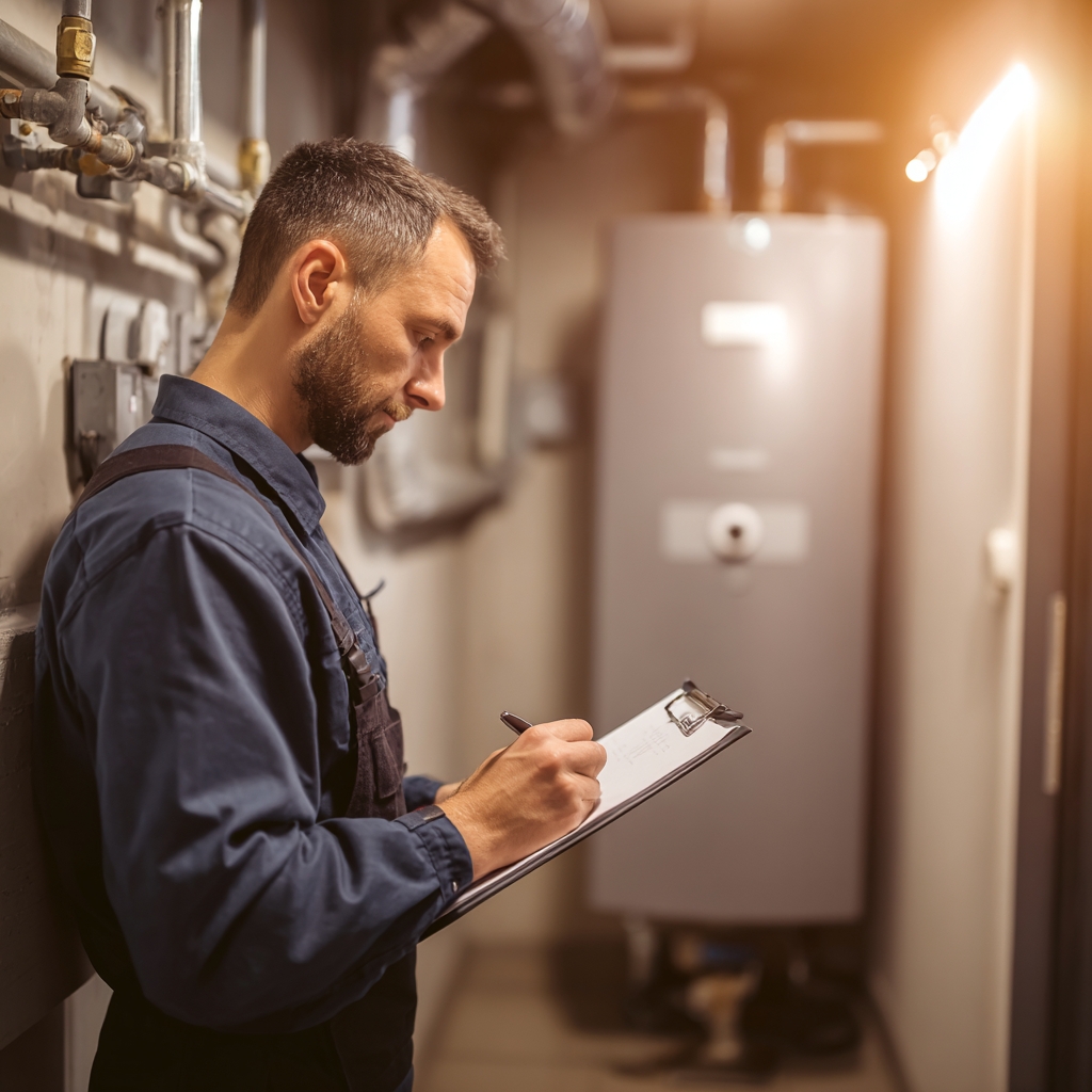 Technicien expert inspectant une installation de chauffage moderne