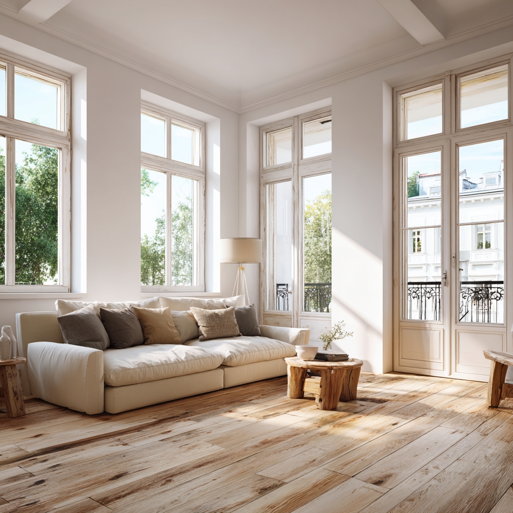 Intérieur moderne avec radiateur et thermostat intelligent au mur